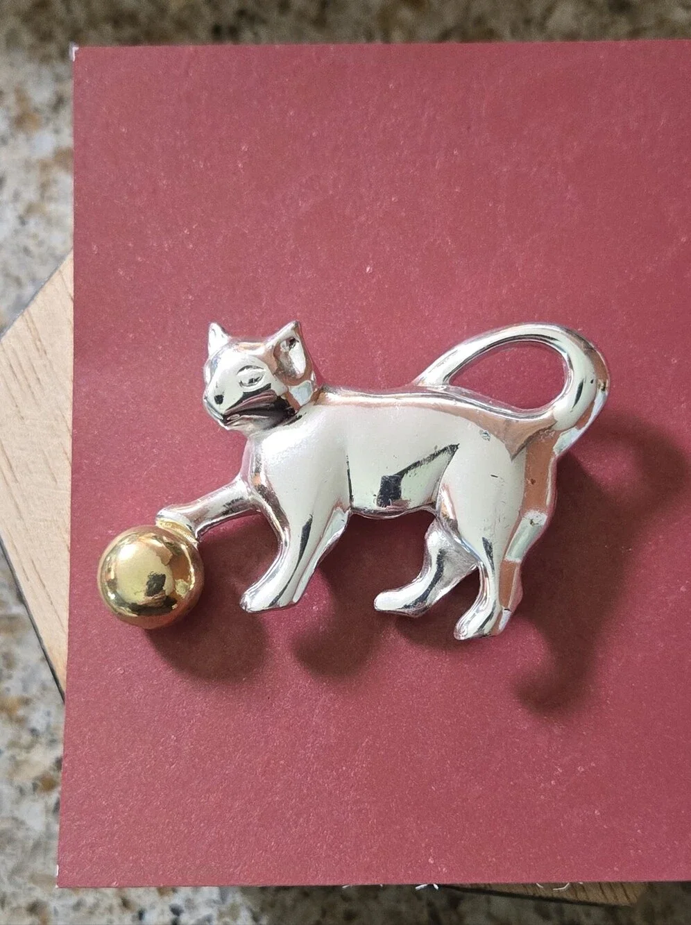 Cool Cat Brooch Silver Tone Cat With Gold Ball Brooch Cat Lady Jewelry